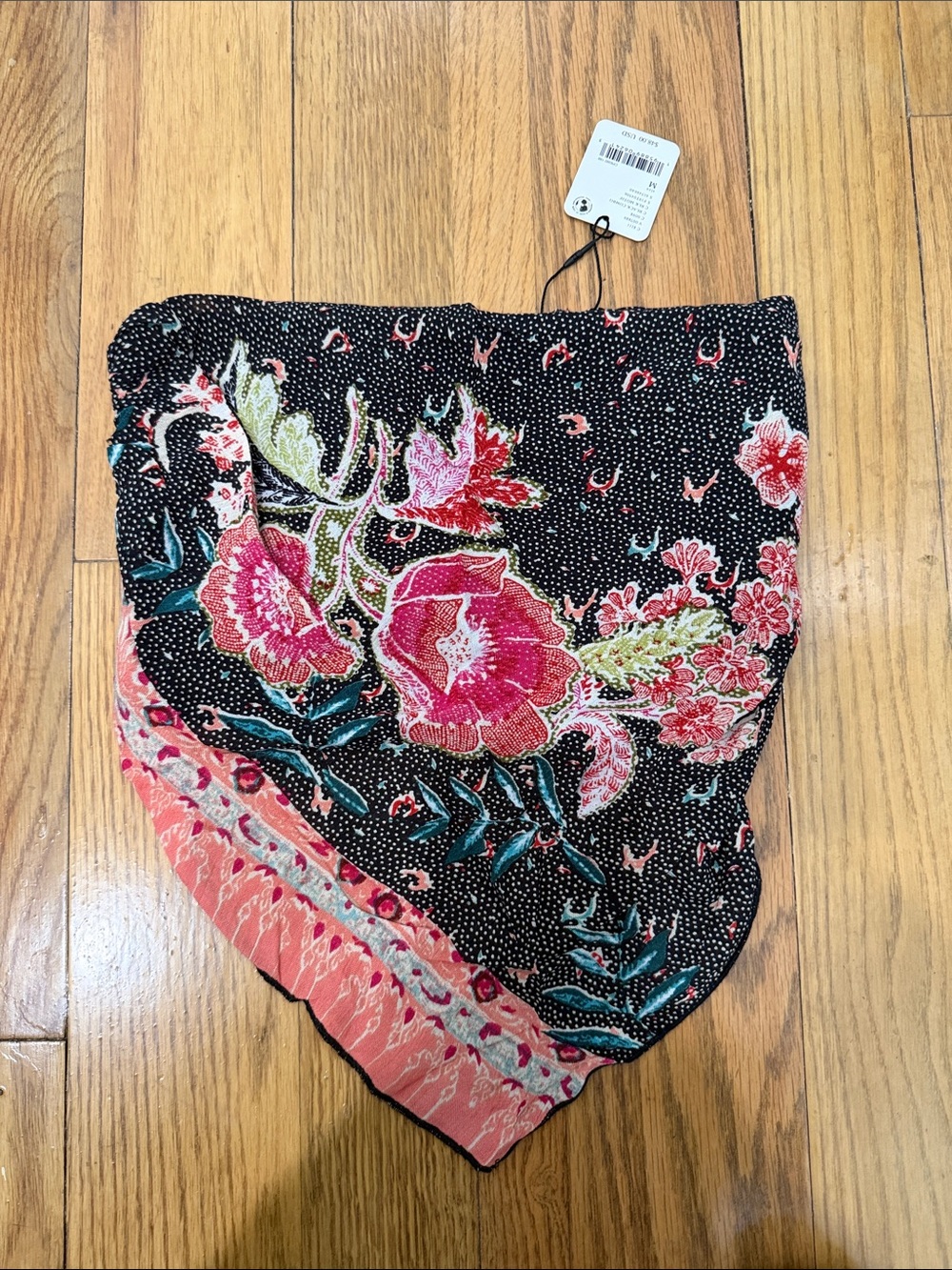 Free People Black Floral Bandana Crop Top with Pink Accents